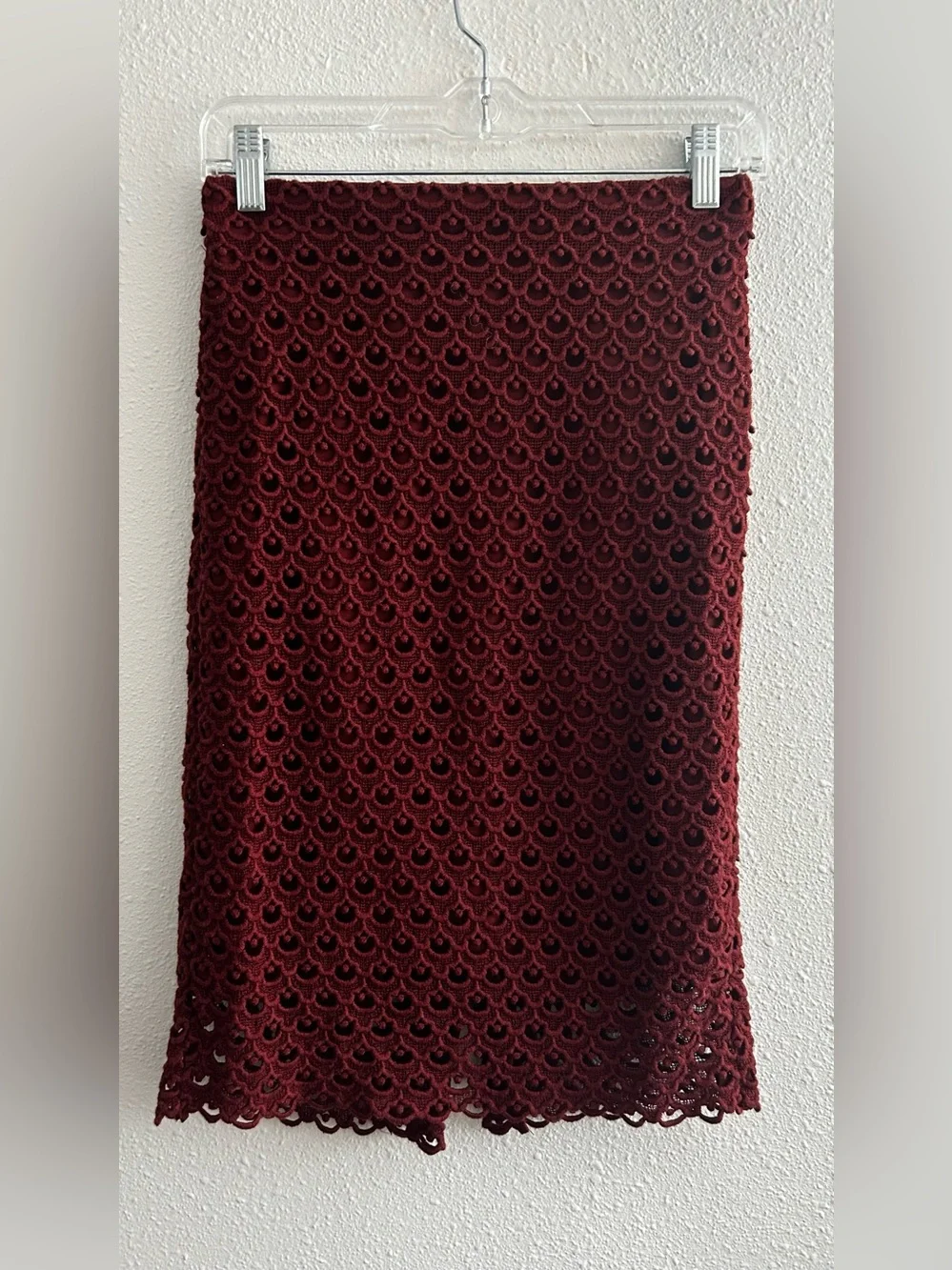 Ann Taylor Crochet Pencil Skirt in Deep Burgundy